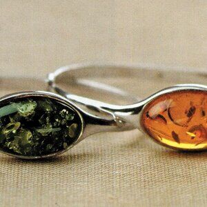 Sterling Silver Baltic Amber Cuff Bracelet Green & Honey Amber